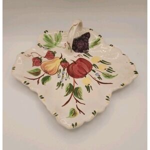 Blue Ridge Handpainted Southern Potteries 10" Leaf Shaped Handled Plate Fruit